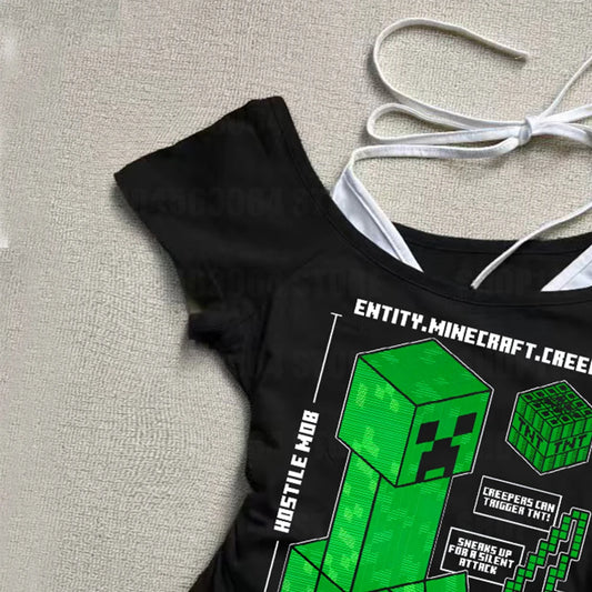 Punk Gothic Sexy Streetwear Slim Baby Tee 2000s Tops Y2k Fake two off shoulder T-shirts Harajuku Aesthetic Short Sleeve Clothing