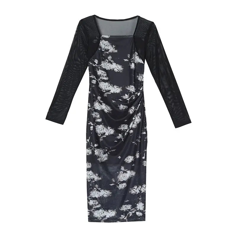 Women's 2025 New Slim Hip Square Neckline Temperament Dress