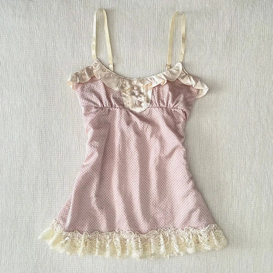 Polka dot Vintage Pink Hot Cute Dress Aesthetic Slim Y2K Short Sleeve Sundress Women Sweet Clothing Fashion Harajuku Lace Frock Pink 3