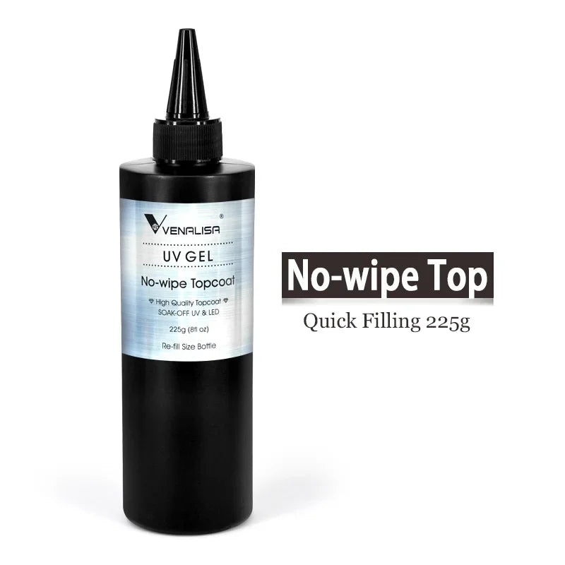 Venalisa Long Wear Tempered Top Coat Reinforce Gel Refill Package Soak Off UVLED Nail Gel Polish Big Volume 225g/30ml Base Gel NoWipe top coat225g