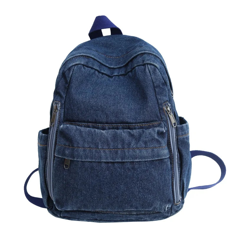 Large Capacity Denim Backpack Custom Embroidered Name Boys Girls Travel Backpack Personalized Daily Rucksack with Any Names DEEP BLUE