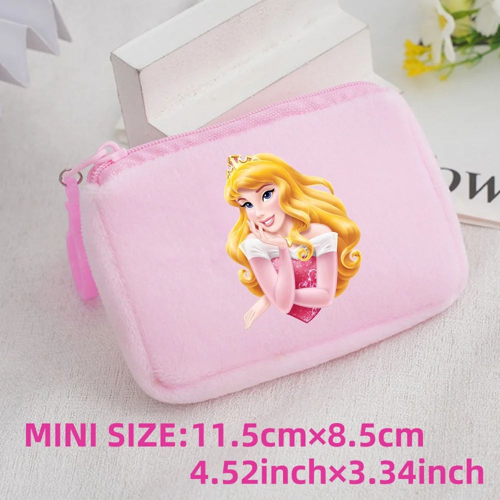 Princess Disney Kids Anime Plush Coin Purse Girls Mini Wallet Printed Moneybag Kawaii Square Portable Storage Bag Birthday Gifts 1pcs-013