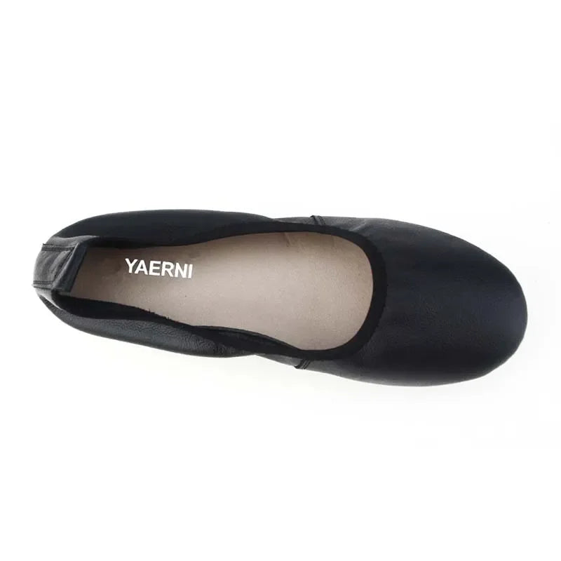 YAERNI Fashion Brand Women Shoes Leather Ballerina Ballet Flats Foldable And Portable Travel Pregnant Shoes For Bridal Wedding