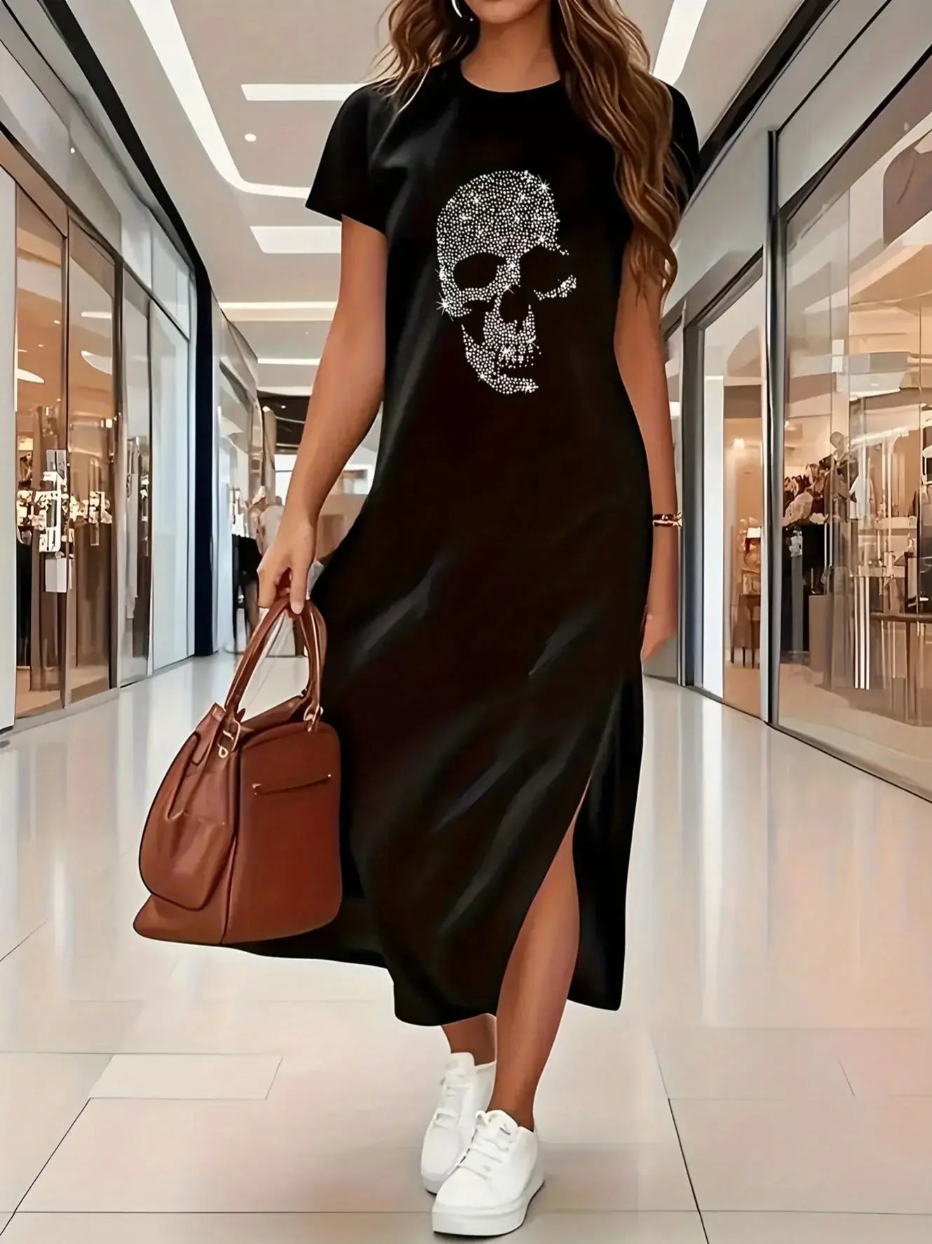 women's summer casual graphic print Loose and comfortable long dress long T-shirt dress women's summer clashing dresses