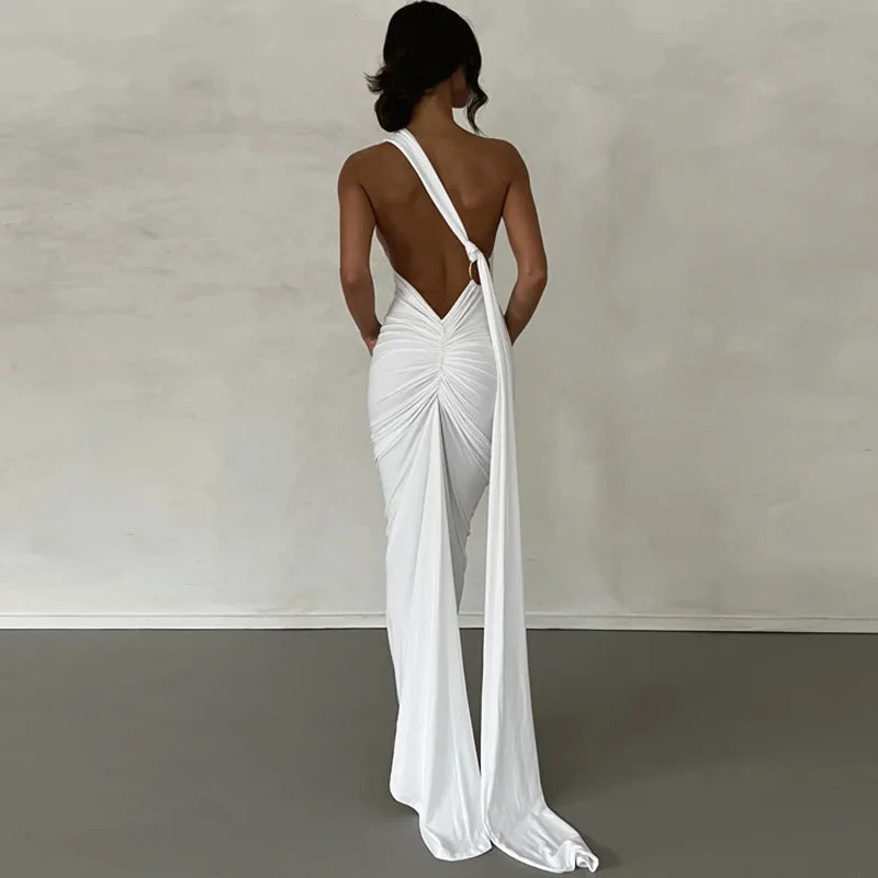 Womens Elegant Evening Party Cocktail Long Dress Sexy Backless Open Back Ruched Slim Bodycon Formal Wedding Guest Maxi Dress Badiee Stylez