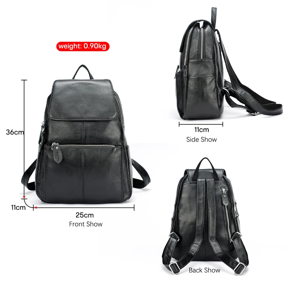 Zency Genuine Leather Women Backpack High Quality Large Capacity Travel Bag Knapsack Schoolbag Shoulder For Ladies Beige Black