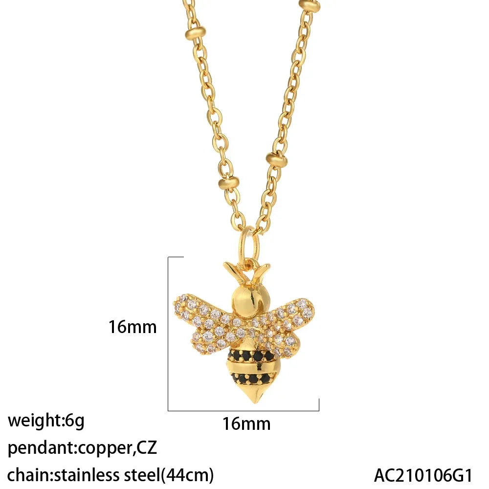 Heart Evil Blue Eye Sun Necklace for Women Cute Dog Bee Elephant Gold Color Pendant Woman's Collars Long Stainless Steel Chains NK008G3AC210106G1