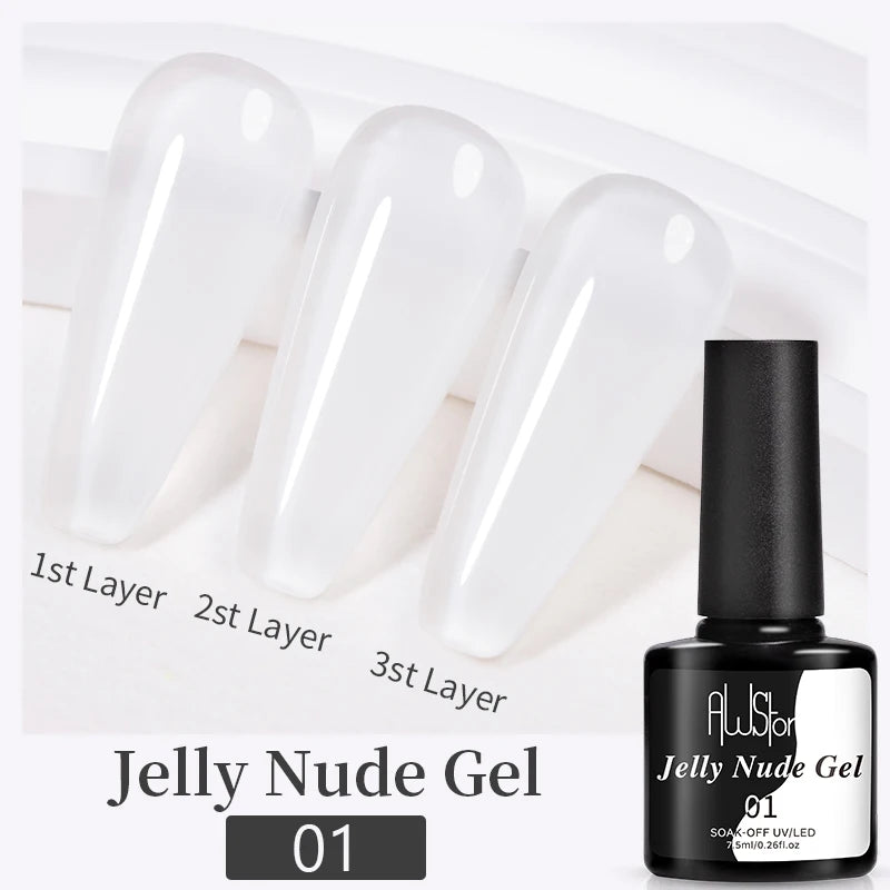 AWStorG15ml 2 IN 1 Crystal Top Coat Transparent Soak Off UV LED Nails Art Manicure Gel Nail Polish Varnishes Primer Function Gel Jelly Nude 01