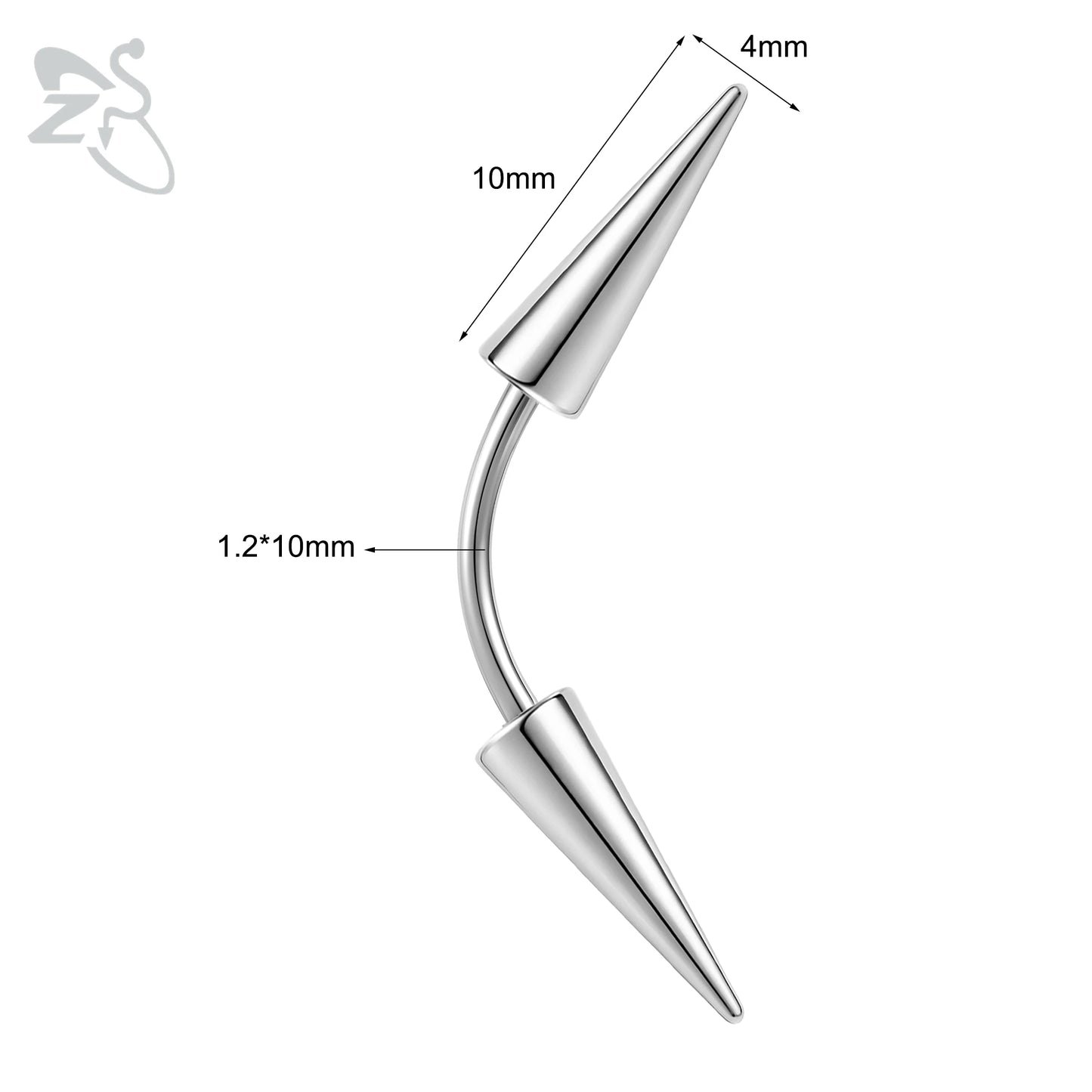 ZS 1 PC 16G Stainelss Steel Eyebrow Ring For Men Women Long Spike Curved Nose Bridge Piercing 3 Colors Cone Lip Labret Piercings Style 2 10X4X10MM