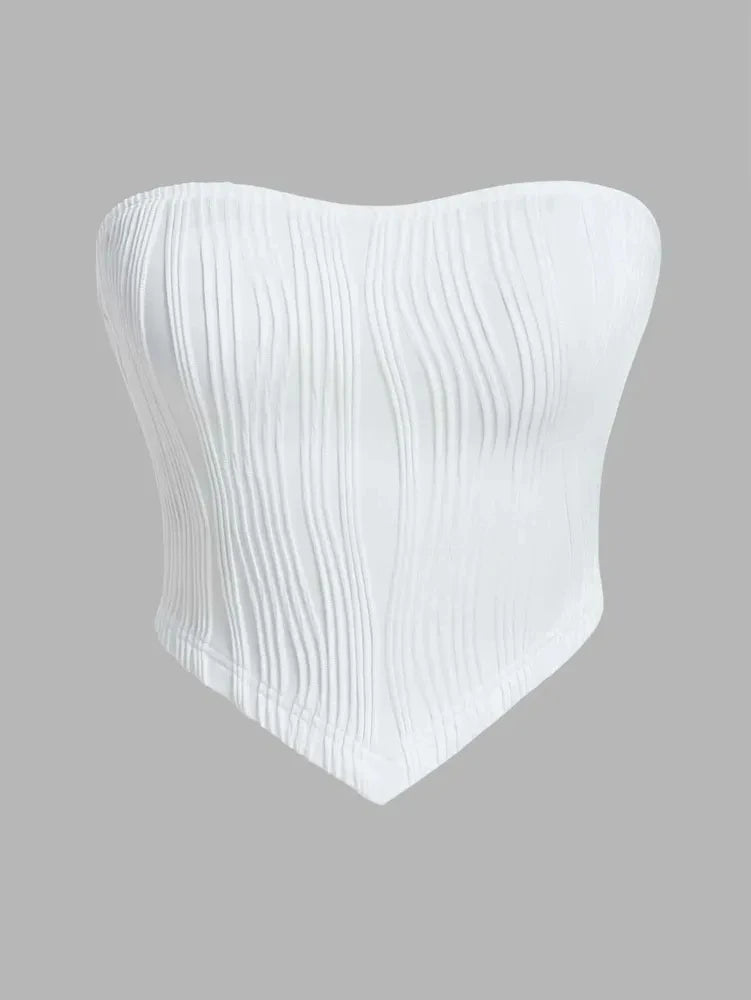 Sexy Rib Knit Strapless Crop Tube Top Women Summer Y2K Clothes Sleeveless Off The Shoulder Tank Top Streetwear Club Party 2024 WHITE