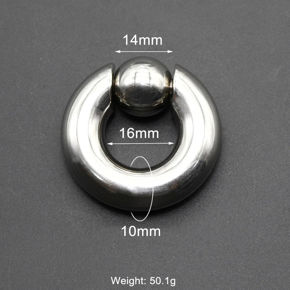 1Pc Large Gauges Stainless Steel CAPTIVE SPRING BEAD RING for Septum Piercing BCR Nose Ring Hoop Expander Earlobe Earrings 00G 10x16-14mm 1 Piece