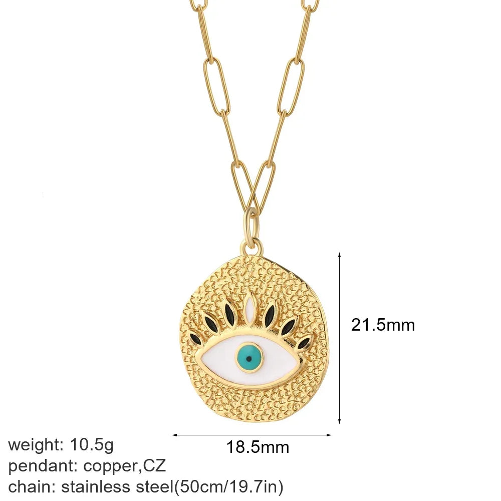 Heart Evil Blue Eye Sun Necklace for Women Cute Dog Bee Elephant Gold Color Pendant Woman's Collars Long Stainless Steel Chains AC210331G5NK008G5