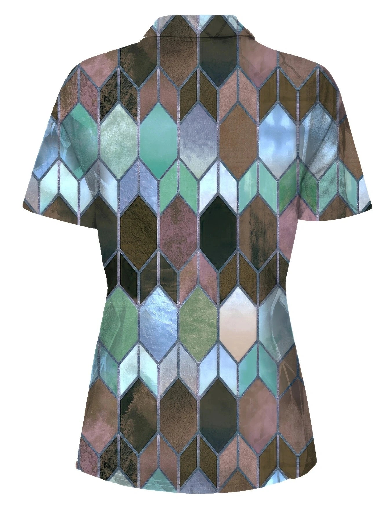 Versatile All-Season Women's Polo Shirt- Easy-Care,Stretch Comfort with Stylish Zip and Geometric Design for Everyday Casual Wea