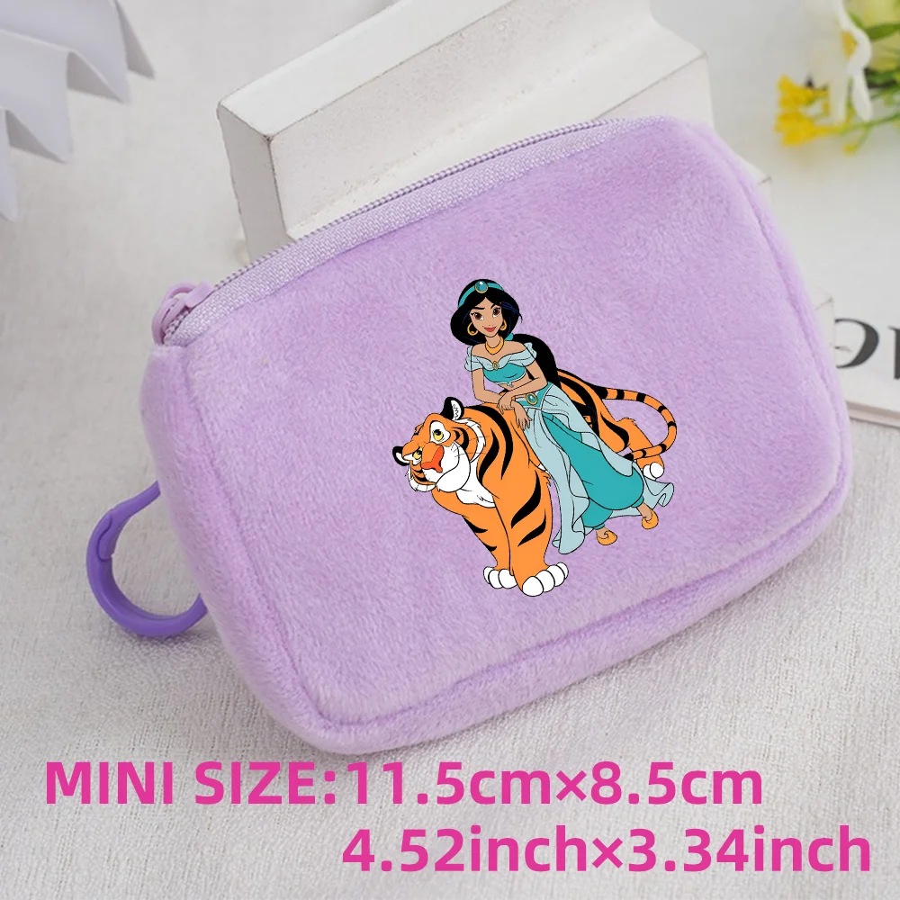 Princess Disney Kids Anime Plush Coin Purse Girls Mini Wallet Printed Moneybag Kawaii Square Portable Storage Bag Birthday Gifts 1pcs-018