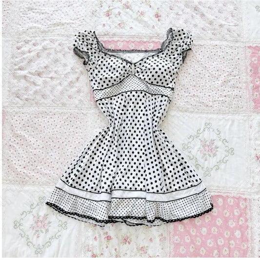 Aesthetic Slim Dress Harajuku Y2K Women Polka dot skirt Chic Maiden Frock Hot Girl Classic Fashion Classic Korean emo Sundress white