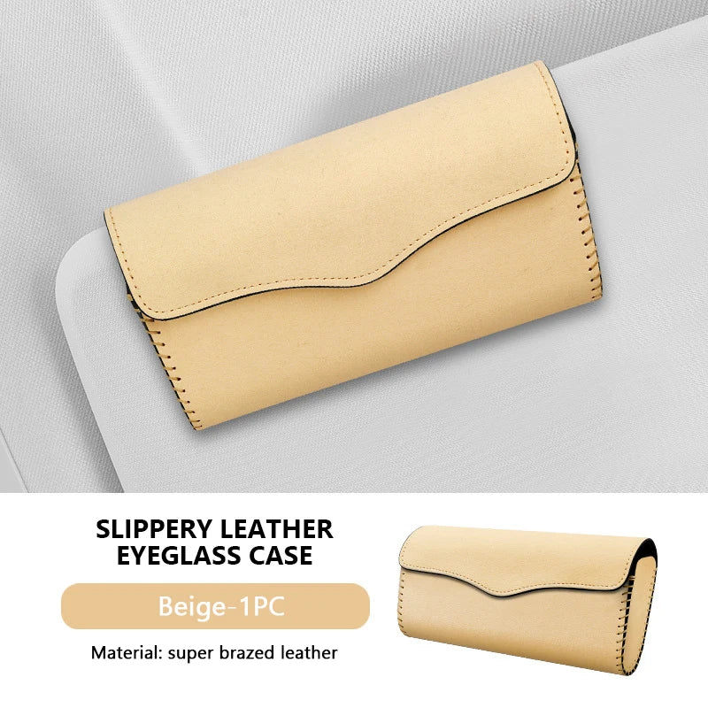 SEAMETAL Car Sunglasses Holder Case Auto Sun Visor Glasses Box Clip Sunglasses Holder Magnetic Fastener Eyeglasses Storage beige CHINA