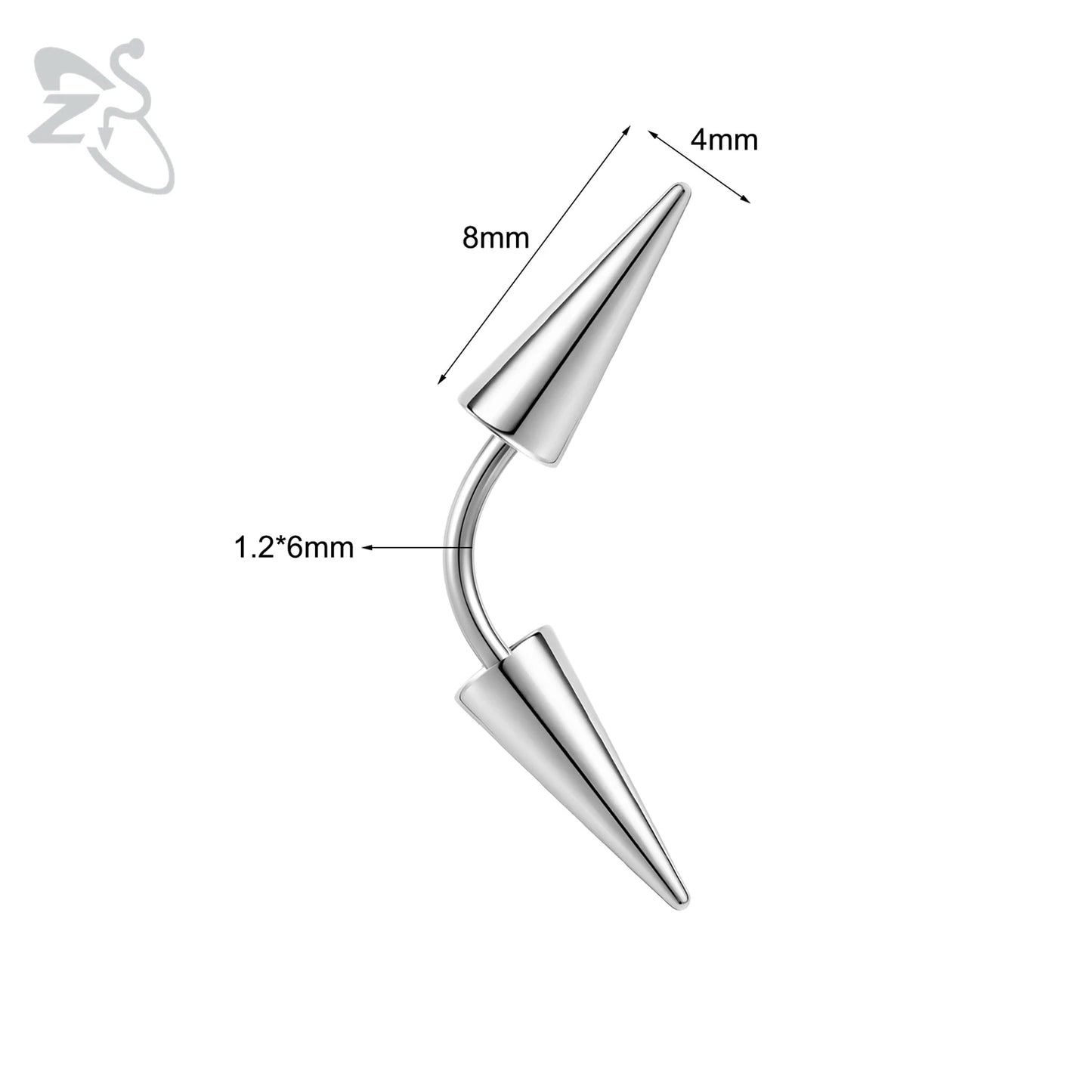 ZS 1 PC 16G Stainelss Steel Eyebrow Ring For Men Women Long Spike Curved Nose Bridge Piercing 3 Colors Cone Lip Labret Piercings Style 2 6X4X8MM