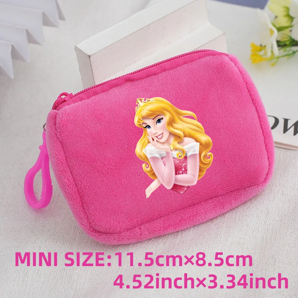 Princess Disney Kids Anime Plush Coin Purse Girls Mini Wallet Printed Moneybag Kawaii Square Portable Storage Bag Birthday Gifts 1pcs-030