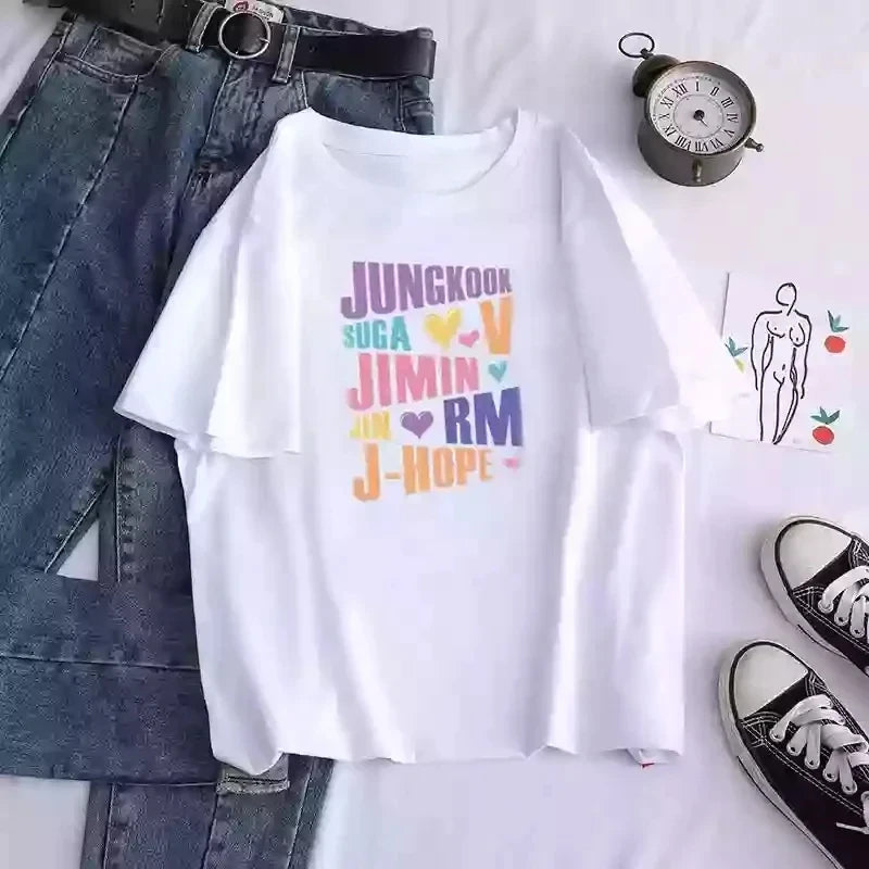 Kpop Printed Men's and Women's T Shirt Jungkook Jimin V J-Hope Rm Jin Short-Sleeved Casual Fashion Top Y2k Top Women Clothing