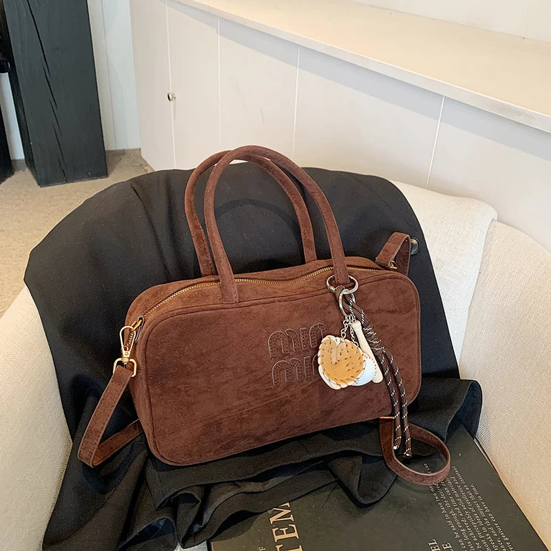 2025 new high-end luxury designer Boston handbag female niche retro fashion all-match pillow bag shoulder messenger bag trend Brown frosted CHINA