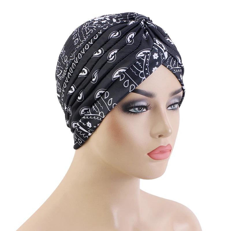 New Women Print Flower Knot Cancer Ruffle Chemo Hat Beanie scarf Turban Head Wrap Knitted Cap Hair Loss Accessories