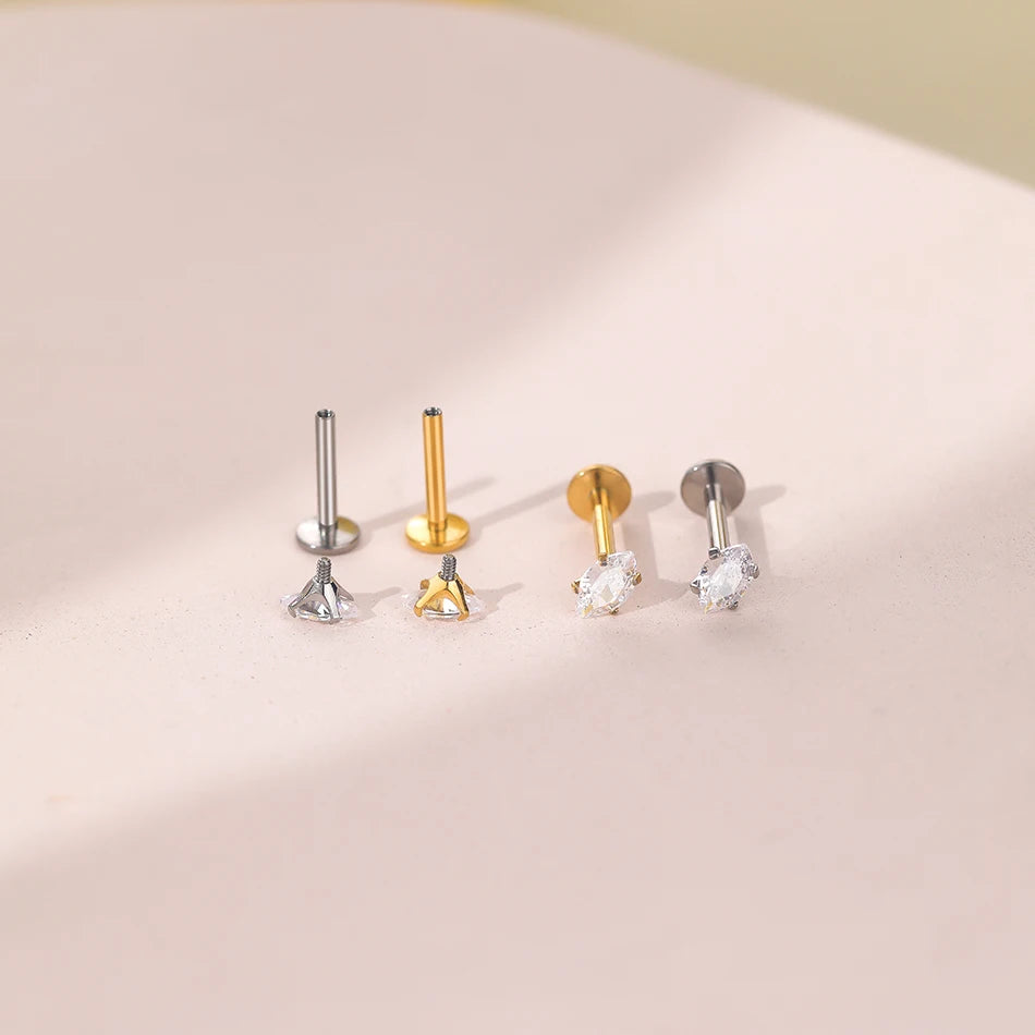 1PC Titanium Zircon Star Flower Labret Piercing for Women Cartilage Tragus Daith Helix Stud Earring Body Jewelry