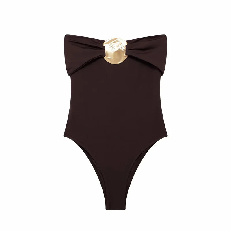 MUJER Off Shoulder Black Woman Body Sleeveless Tight Bodysuit Lingerie Sexy Backless Bodysuit Women Summer One Pieces Swimsuit Dark Brown