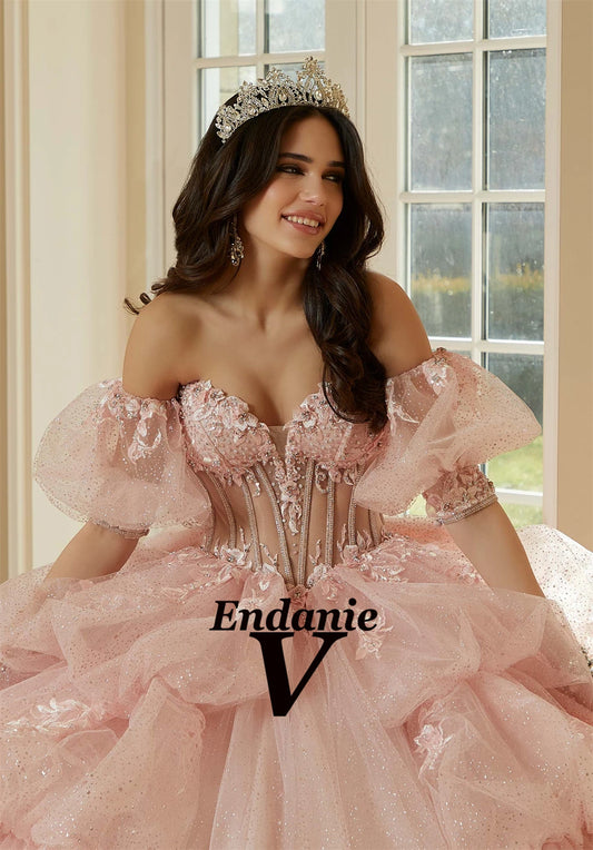 Vendanie Classic Quinceanera Dress Rhinestones Ruched Sweetheart Lace up Tulle Ball Gown Vestidos De 15 Anos Customized Badiee Stylez