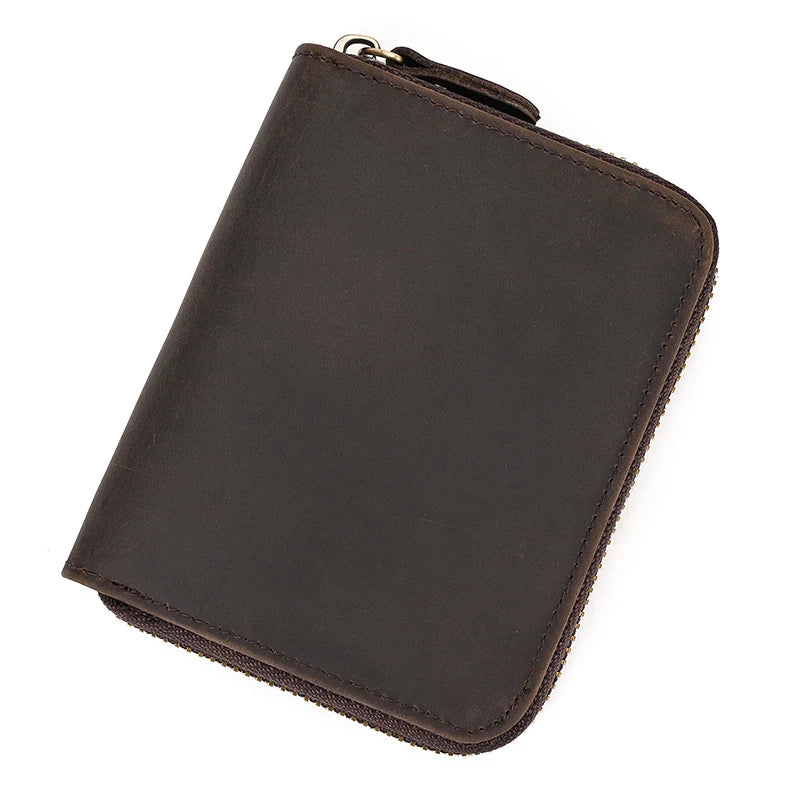 2023 New Short Wallet Men Women Vintage Fashion Card Holder Zipper Coin Purse Crazy Horse Leather Mens Slim Zipper Purse Wallet