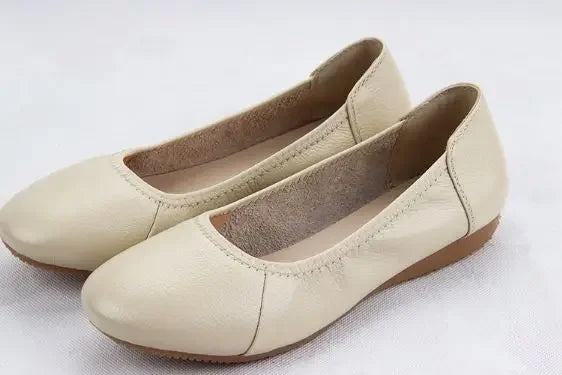 YAERNI Fashion Brand Women Shoes Leather Ballerina Ballet Flats Foldable And Portable Travel Pregnant Shoes For Bridal Wedding beige