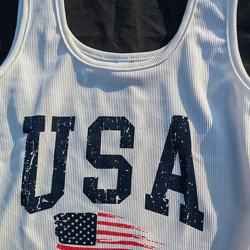 Y2k USA Crop Top Harajuku Women Letter Print T-Shirts Slim Retro Fashion Grunge Vintage Tee Streetwear Aesthetic Clothing Sexy