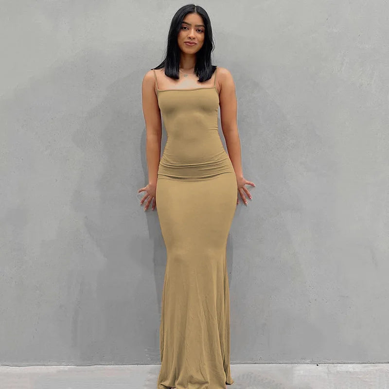 Y2K summer casual style Japanese and Korean casual women's suspender style collarless dress dress Khaki