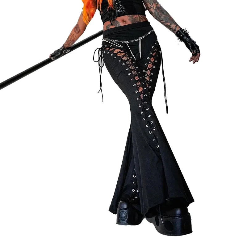Y2K Summer Cross-band Strap Art Micro-flare Casual Pants Metal Buckle Decoration Personal Pants Women Versatile Sexy Slim Pants