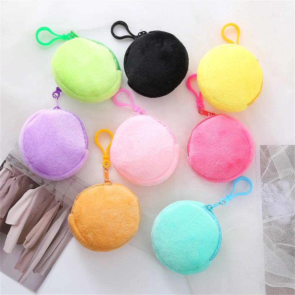 Solid Plush Round Coin Purse Women's Cute Wallet ID Card Bag Keychain Minimalist Coin Bag Kawaii Wallets for Women Gift