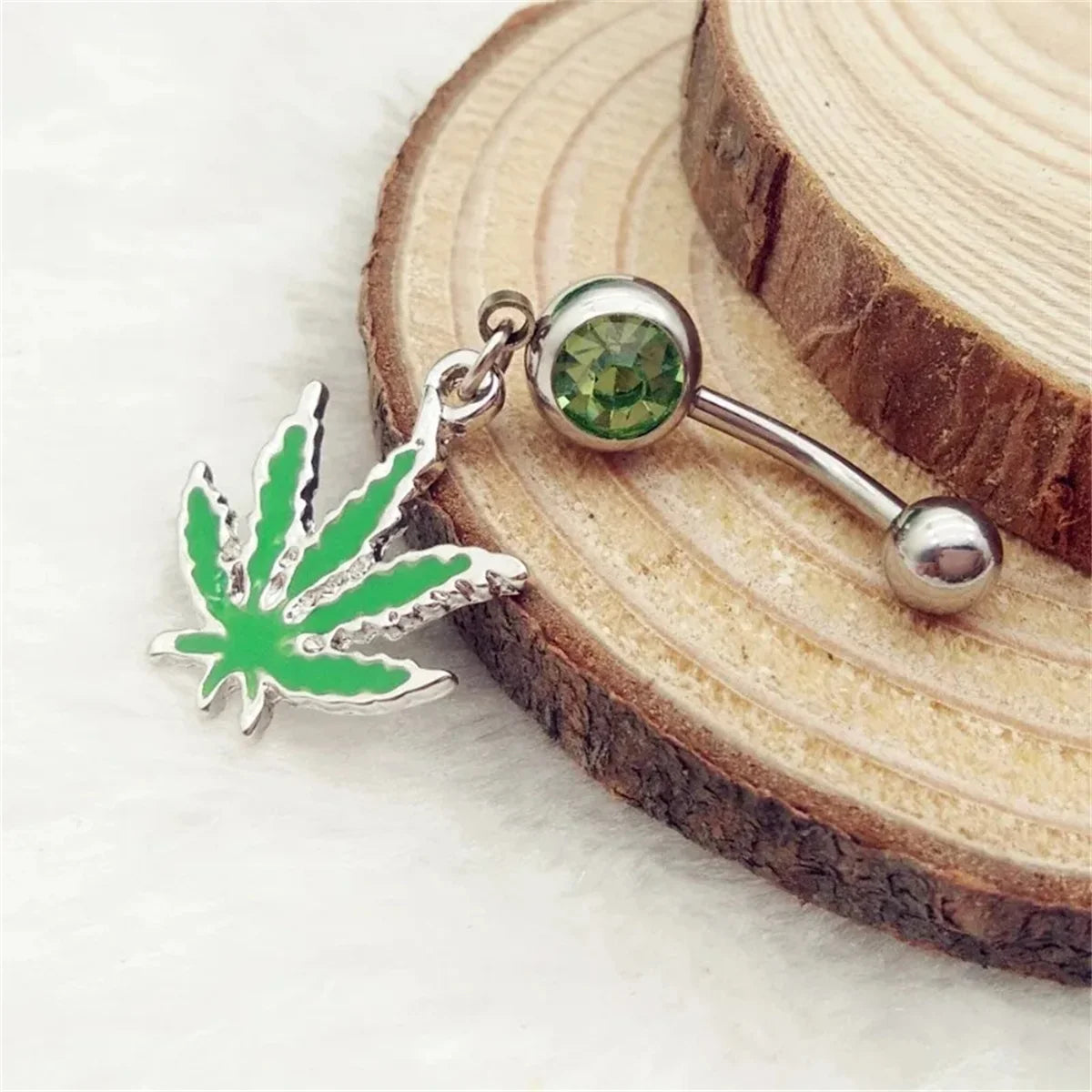 1/2pcs 316L Stainless Steel Leaf Belly Button Ring for Women, Green Maple Leaf Dangle Belly Barbell Navel Body Piercing Jewelry A1-1pc-Silvery Navel & Bell Button Rings CHINA|14G-1.6mm-0.06in