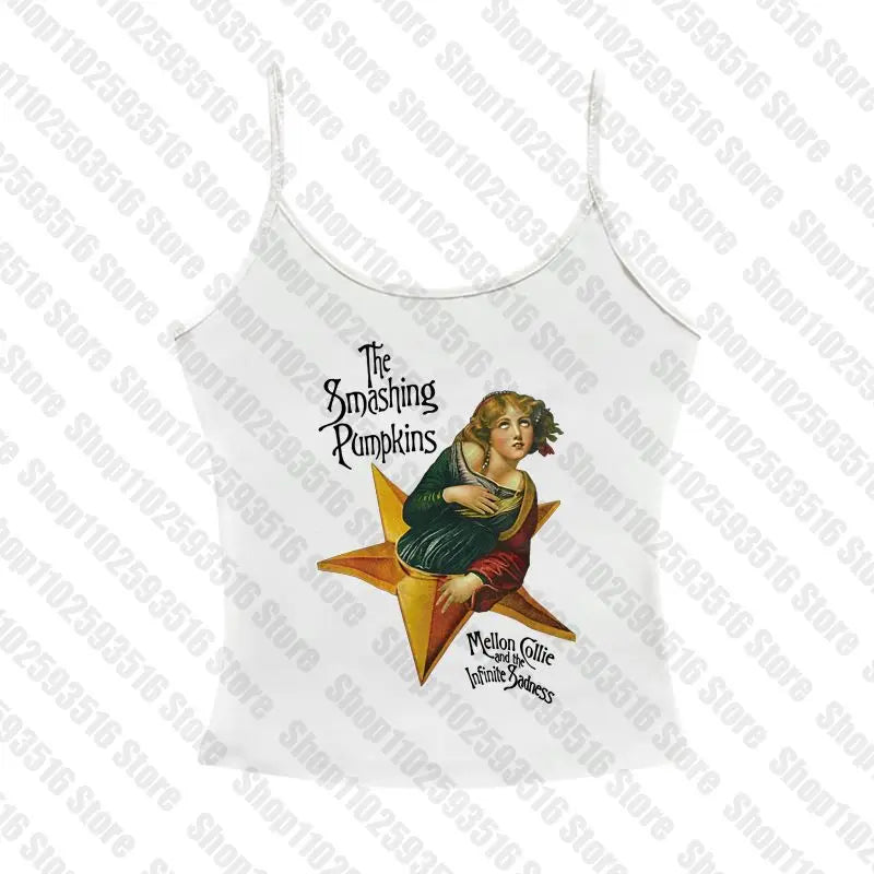Aesthetic Tops for Women Crop Top Women 2000s Tops With Suspenders Gothic Clothes Vintage Clothing Harajuku Grunge Clothes Y2k White2