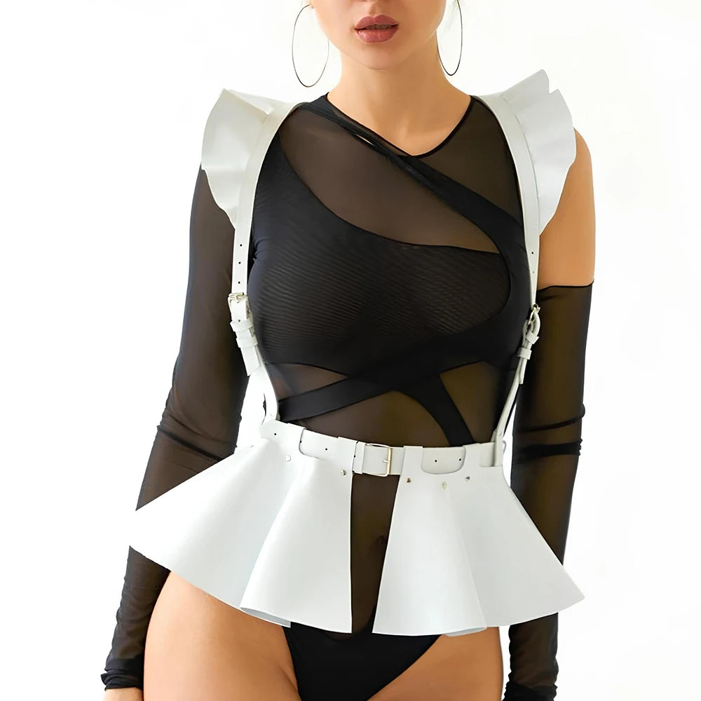 Women's Fashion Leather Body Harness Belt Skirt With Ruffle Hem Gothic Style Waist &Shoulder Belt Clothing Accessory harness belt 1