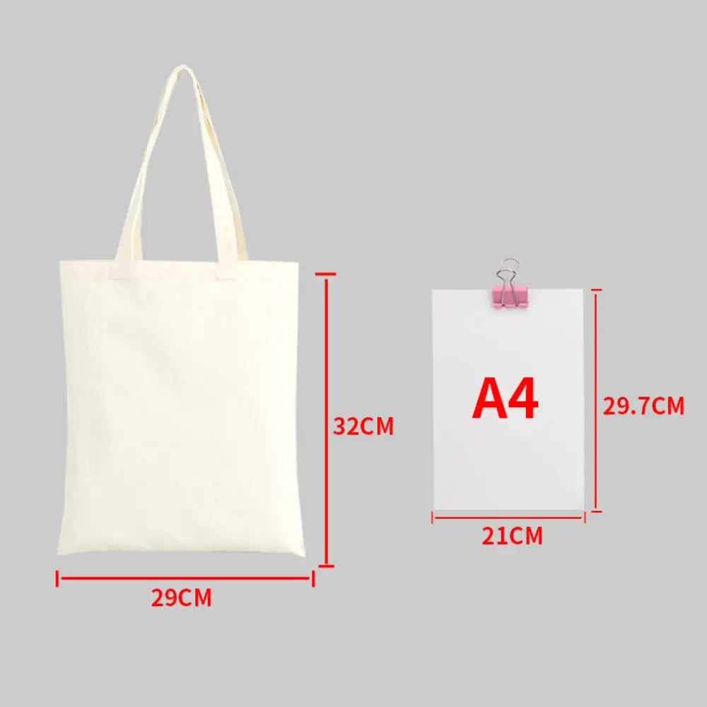 ISKYBOB Large Capacity Canvas Shoulder Bag Handbag Folding Eco Cotton Tote Bags Reusable DIY Painted Shopping Bag Grocery Bag A-Beige-29x32cm
