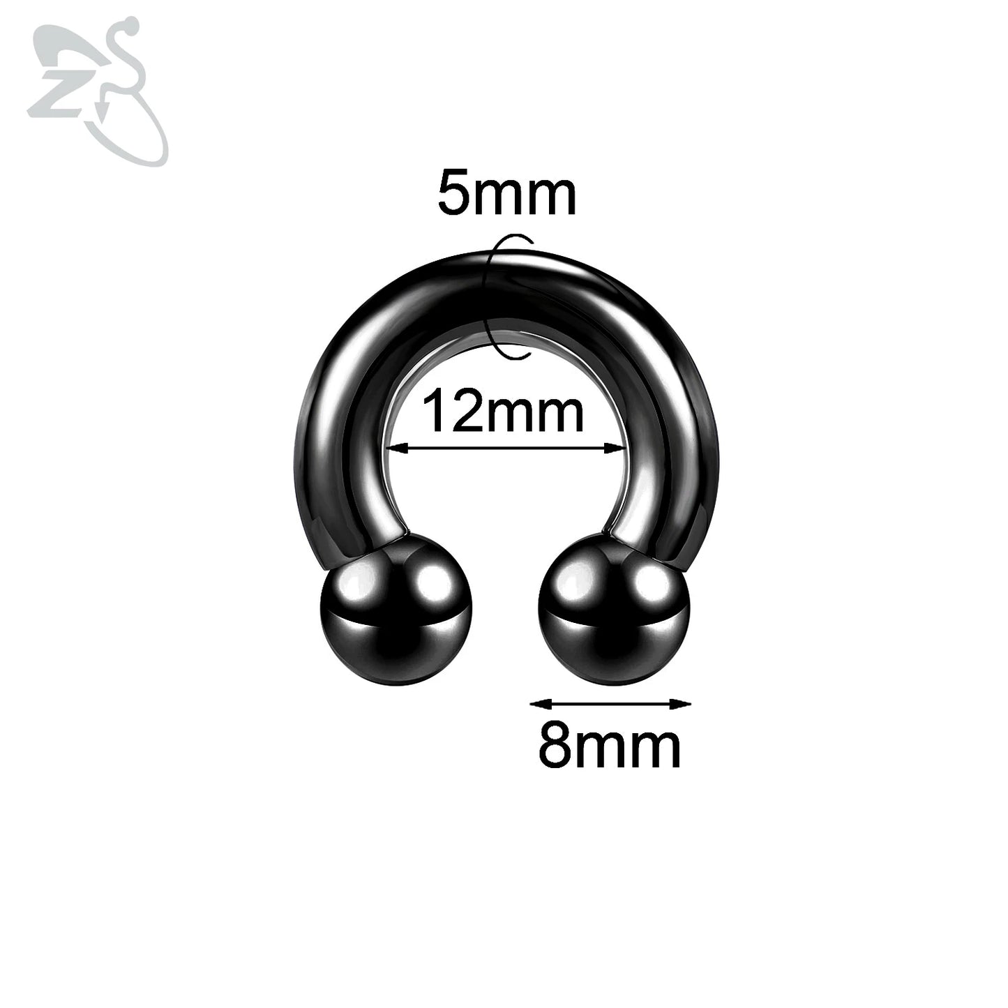 ZS 1 Piece 2/4/6/8G Black Color Stainelss Steel Horseshoe Nose Ring Men Punk Large Gauge Piercings Ear Expander Septum Piercing Style 6