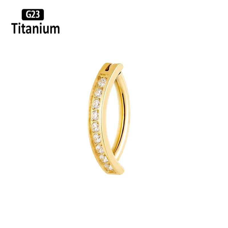 G23 Titanium Piercing 14G Belly CZ Button Ring Reverse Curved Navel Ring Women Bar Length Barbell Piercing Body Jewelry Earrings Golden Button Ring