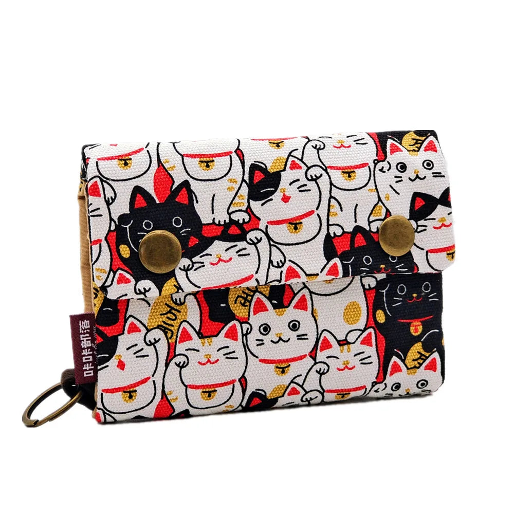 1pcs New Canvas Cartoon Totoro Cat Printed Flower Dog Women Short Wallet Cute Mini Money Key Bag Coin Pocket Purse for Children 4