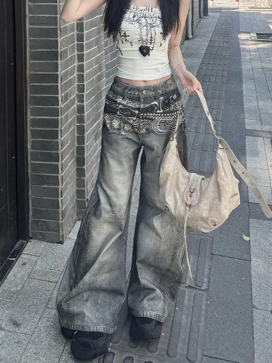 Women's Cargo Baggy Casual Jeans Y2K American High Street Harajuku 2000S Streetwear Aesthetics Vintage Jeans Pants Clothing 2025