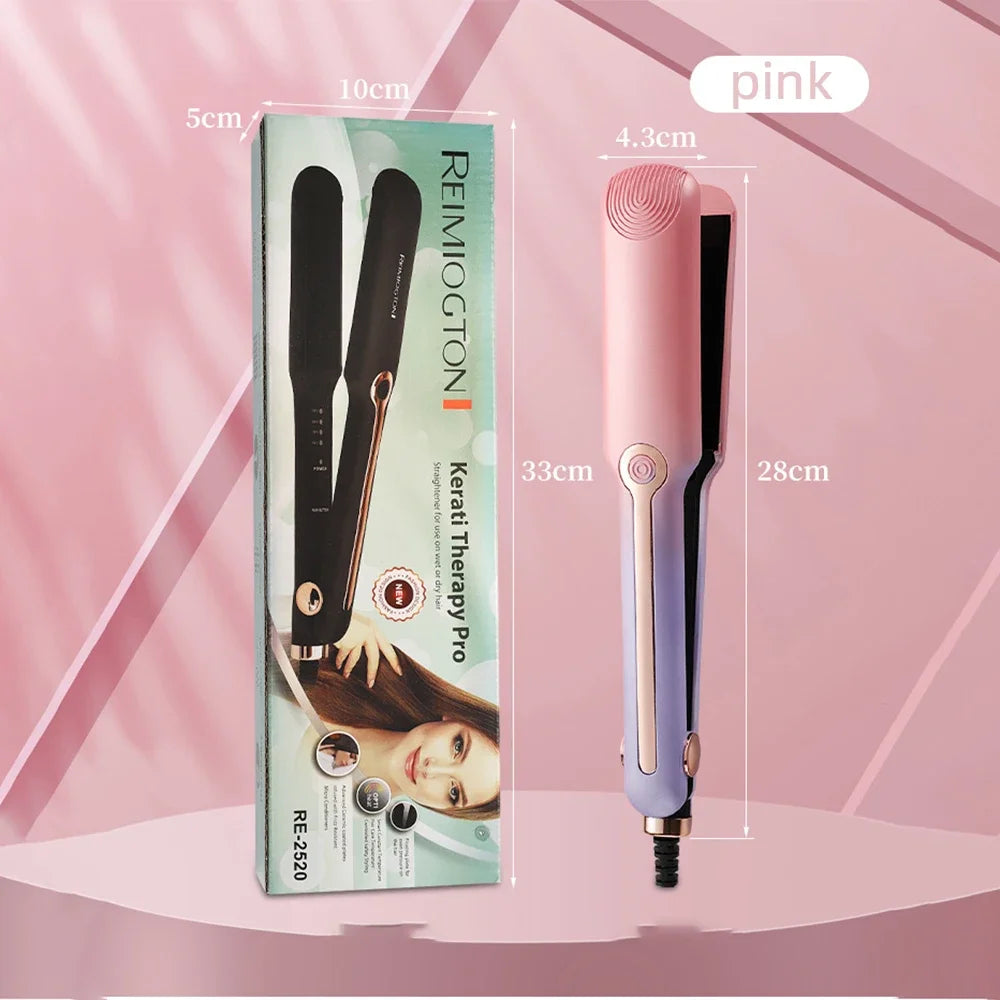 Tinsol 2-in-1 Hair Straightener Curling Iron Ceramic Plate Negative Ion Wide Plate Temperature Adjustable Hair Straightener Pink