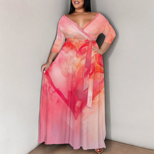 Women's party dress v neck maxi dress for summer XL-6XL