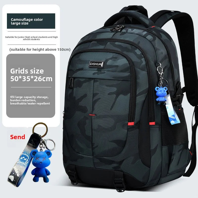 2025 new camouflage backpack for boys High capacity school bag for junior high school students Outdoor travel backpack for men L green