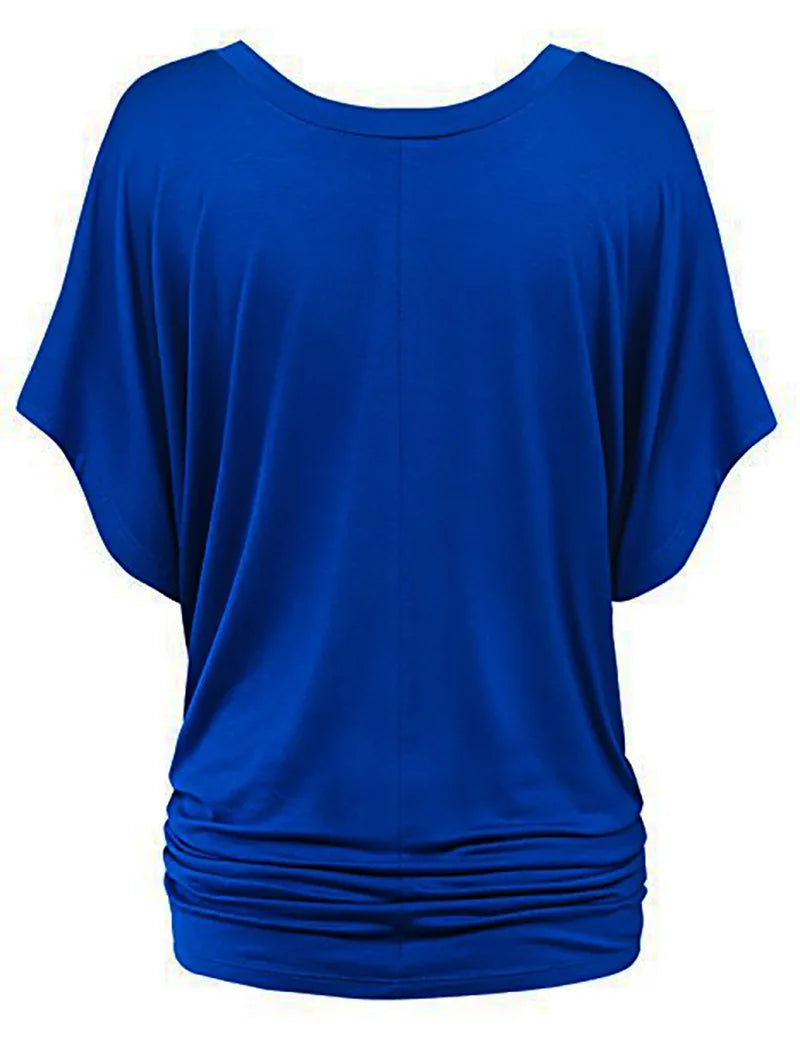 Women V Neck Short Sleeve Pleated Loose T-shirts Summer Lady Batwing Sleeve Oversized S-5XL Tee Shirt Tops OUYMFZ-A1375