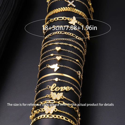 18Pcs Bohemian Summer Beach Anklet Set For Women Vintage Butterfly Heart Crystal Pendant Foot Bracelets Fashion Jewelry Gift New Badiee Stylez