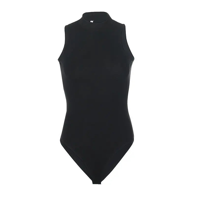 Harajuku Solid Jumpsuit Women Sleeveless Bodycon Sexy Black Body Tops Fashion Streetwear Vintage Y2k Gothic Bodysuits Clothing Black