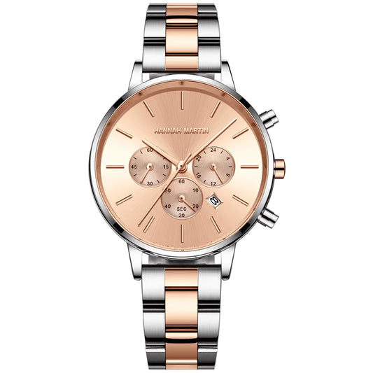 HANNAH MARTIN Brand Women Multifunctional Watch Original Stainless Steel Rose Gold 36mm Quartz Movement Casual Banquet Wristatch