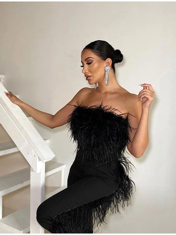 WESAYNB Wholesale Clothing Summer y2k Clothes Sexy Corset Tops Feather Strapless White Crop Tops Women 2022 Backless Design Top